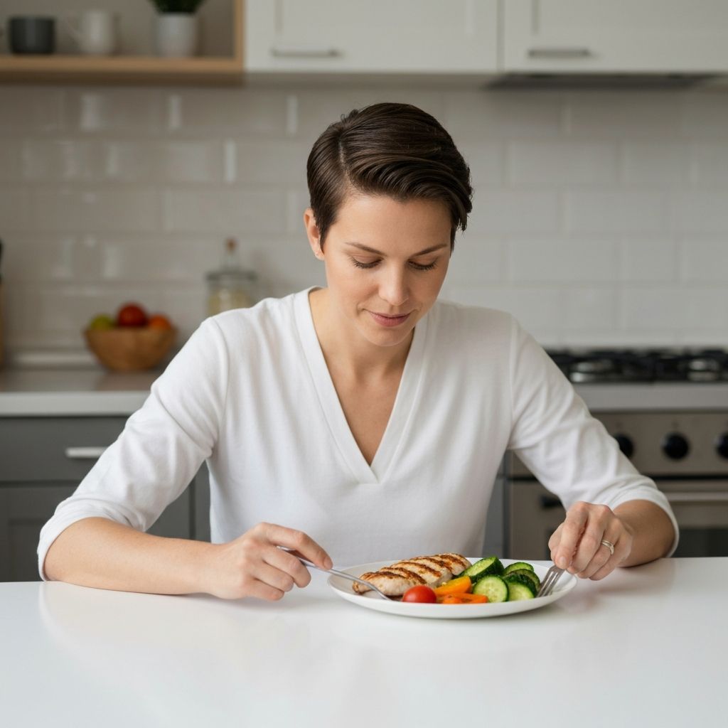 Person eating healthy meal at dining table